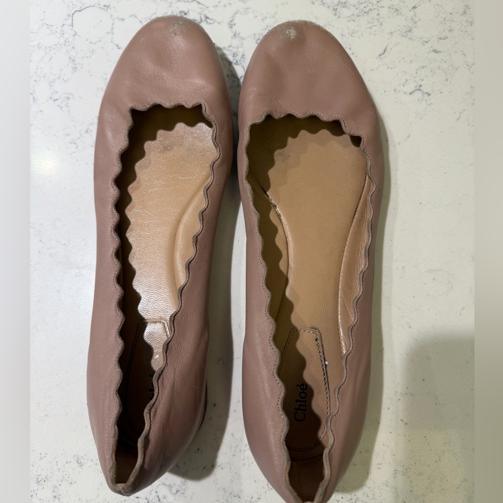 Chloe well loved Scalloped Edge Leather Ballet Flats - Dusty Rose size 40 EU